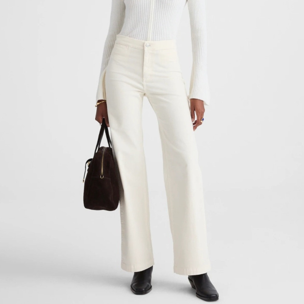 Madewell Wide Leg Corduroy Pants Vintage Ivory White Stretch Minimalist 29